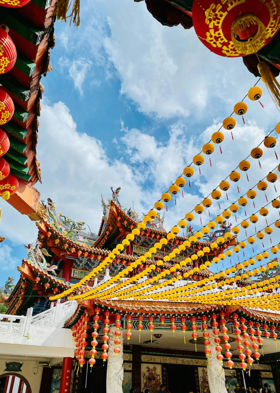 Temple surrounded by lanterns during the Chinese Lantern Festival in Kuala Lumpur